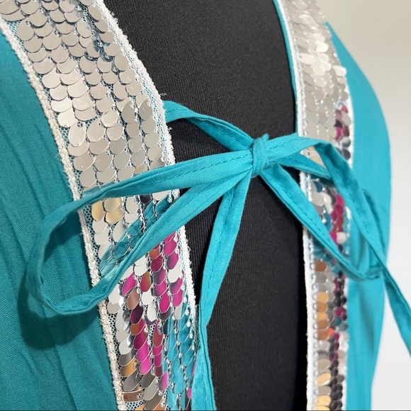 Payet Sequin Cardigan Turquoise Size 4 - Picture 5 of 10